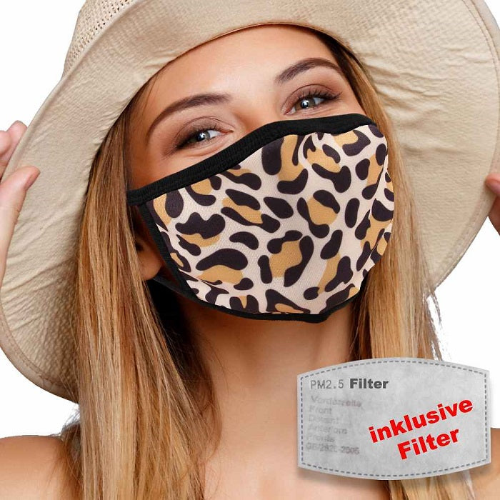 masque textile lavable avec filtre actif motif leopard