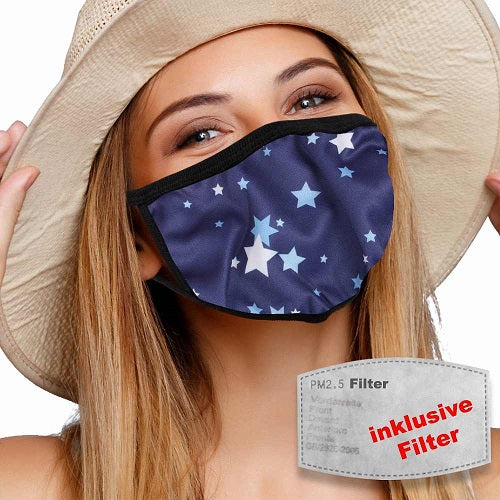 masque textile lavable avec filtre actif bleu etoiles