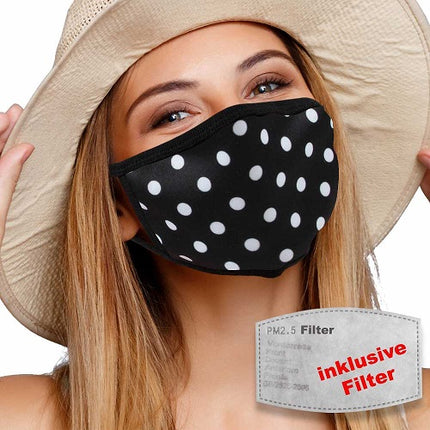 masque textile lavable avec filtre actif noir à pois