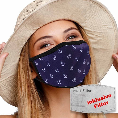 masque textile lavable avec filtre actif bleu ancres