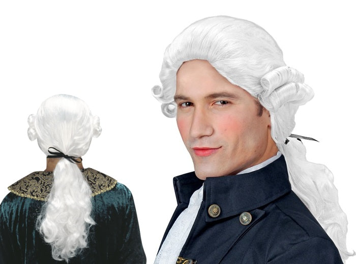 perruque rococo avec queue de cheval blanc adulte