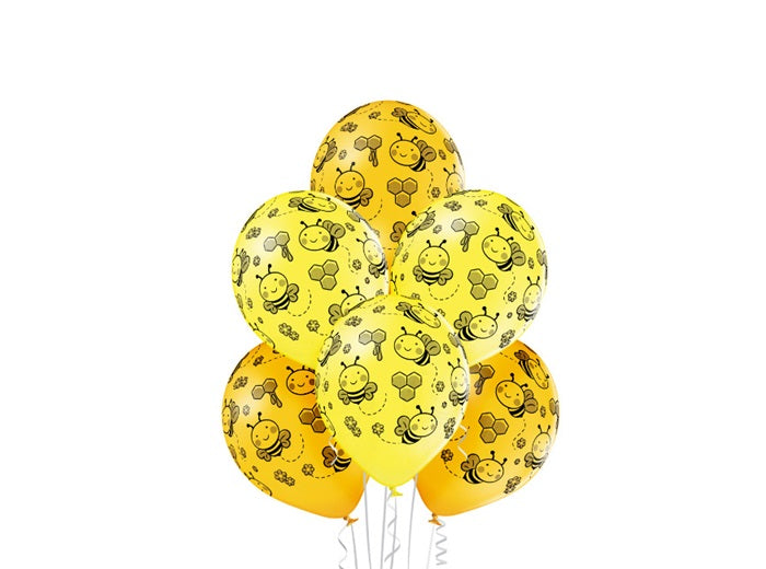 lot de 6 ballons de fête motif abeille et ruche mix 30cm