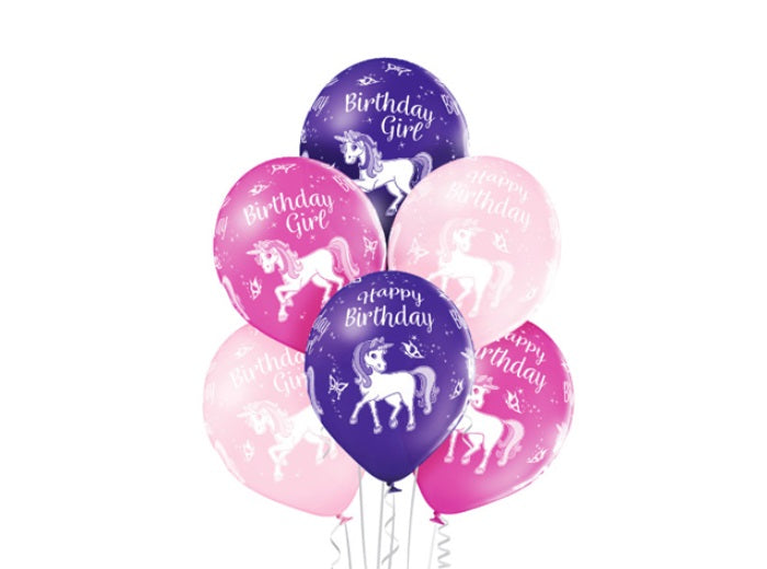 lot de 6 ballons de fête motif anniversaire avec licorne mix