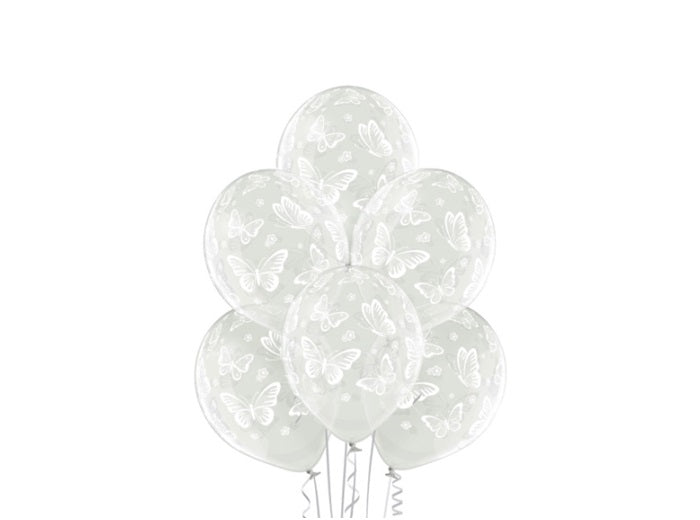 lot de 6 ballons de fête motifs papillons blanc 30cm