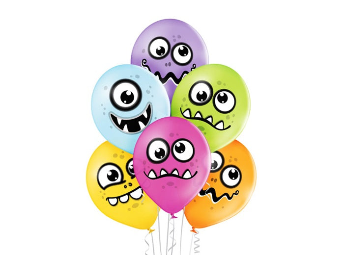 lot de 6 ballons de fête motif funny monster mix 30cm