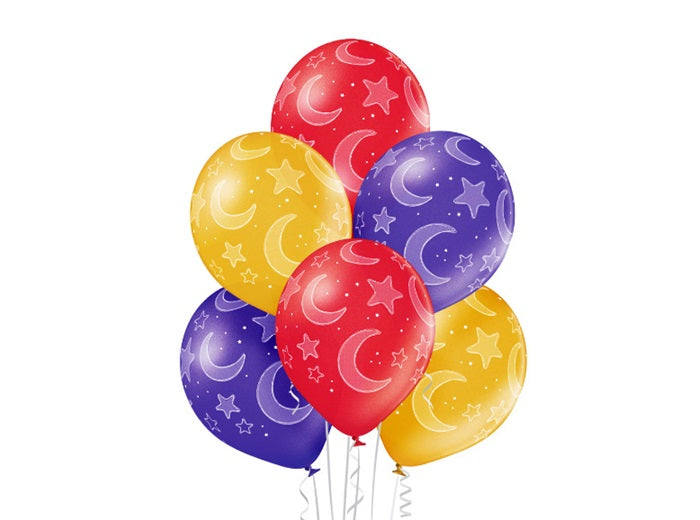 lot de 6 ballons de fête motif étoiles et lunes mix 30cm