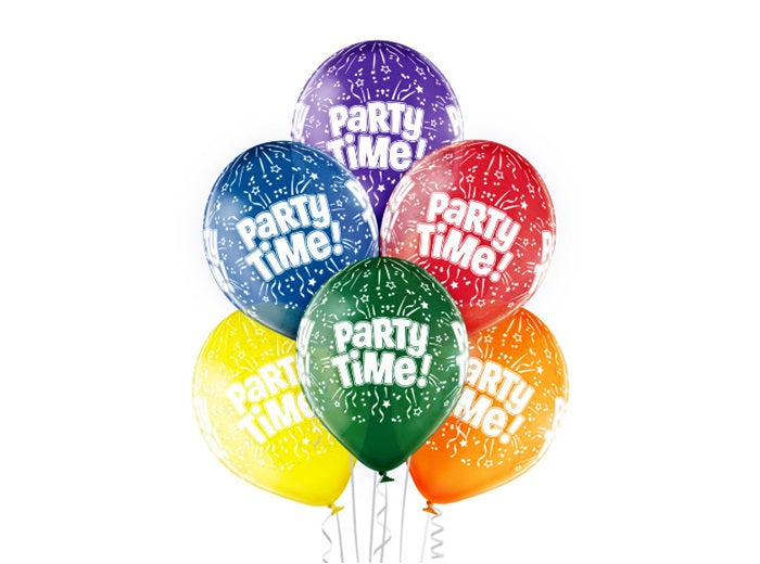 lot de 6 ballons de fête motif party time mix 30cm