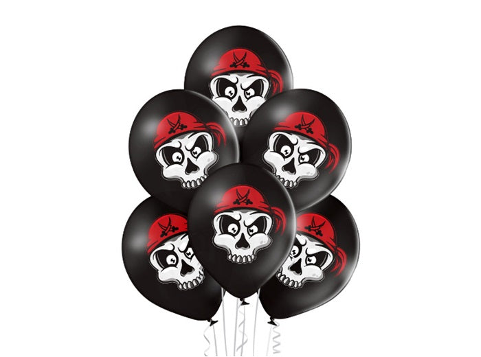 lot de 6 ballons de fête motif crâne pirate noir 30cm