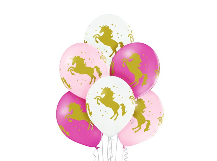 lot de 6 ballons de fête motif licorne dorée mix 30cm