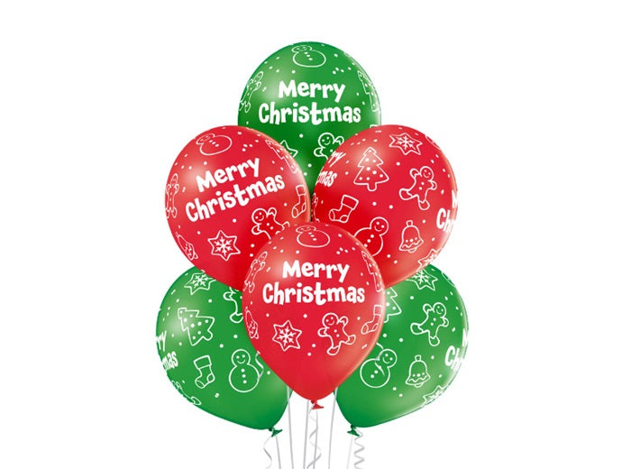 lot de 6 ballons de fête motif merry christmas mix 30cm