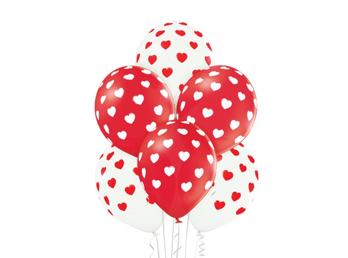 lot de 6 ballons de fête motifs coeurs mix 30cm
