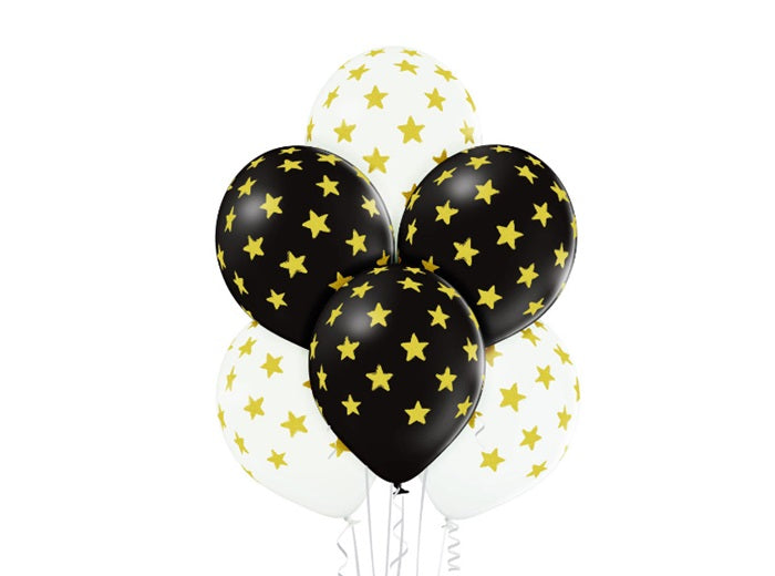 lot de 6 ballons de fête motifs étoiles dorées mix 30cm