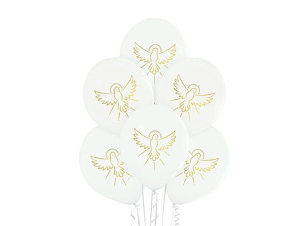 lot de 6 ballons de fête blanc motif colombe dorée 30cm