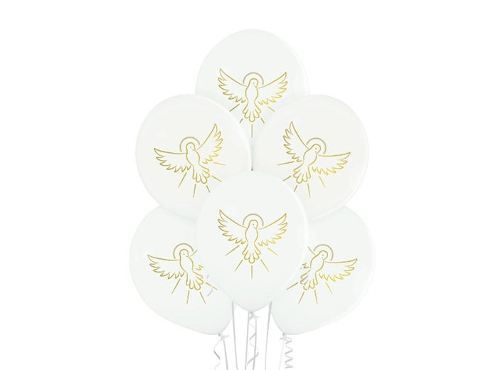 lot de 6 ballons de fête blanc motif colombe dorée 30cm