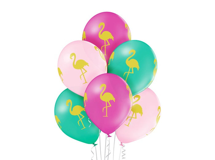lot de 6 ballons de fête motif flamant rose mix 30cm