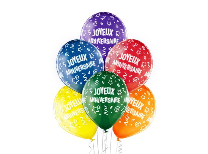 lot de 6 ballons de fête motif joyeux anniversaire mix ii 30cm