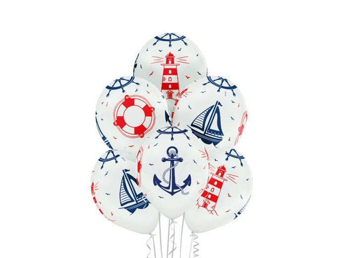 lot de 6 ballons de fête motifs marins mix 30cm