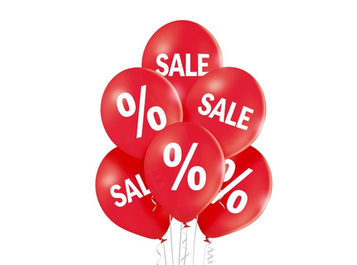 lot de 6 ballons de fête motifs sale et % rouge 30cm