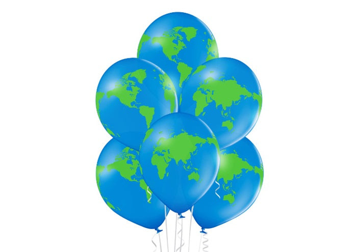 lot de 6 ballons de fête motif globe terrestre bleu vert 30cm