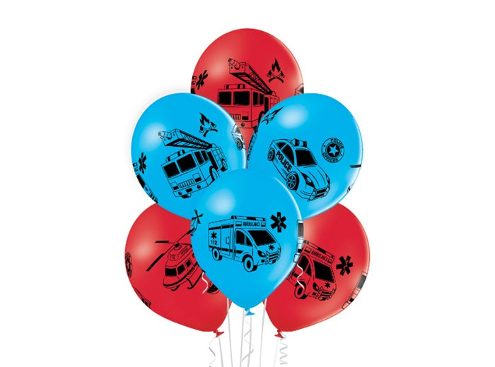 lot de 6 ballons de fête motif véhicules de secours mix
