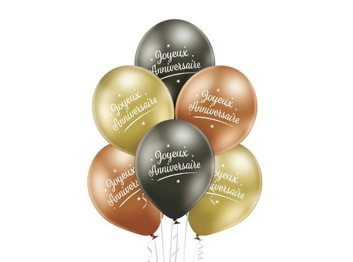 lot de 6 ballons de fête motif joyeux anniversaire mix i 30cm