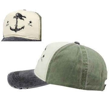 casquette coton vintage ancre change tide noir blanc vert olive