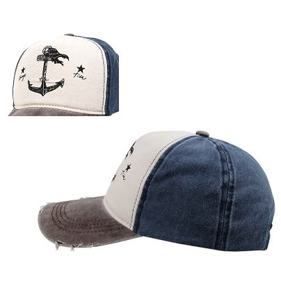 casquette coton vintage ancre change tide gris blanc bleu