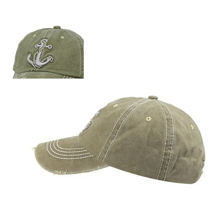 casquette coton rétro vintage motif ancre verte olive