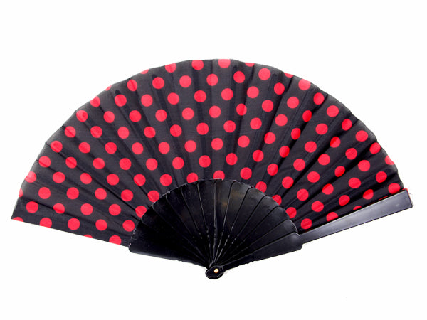 éventail à pois rouges plastique noir 22cm