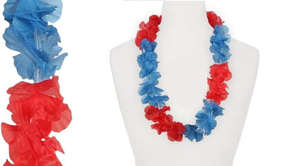 collier de fleurs tahiti bleu et rouge 60mm