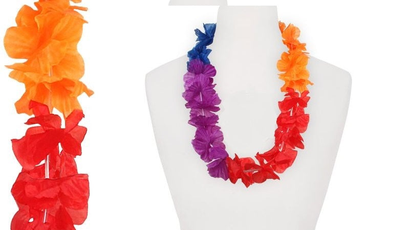 collier de fleurs tahiti bleu orange magenta rouge 60mm