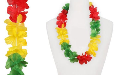 collier de fleurs tahiti vert jaune rouge 60mm