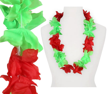 collier de fleurs épais tahiti 40 fleurs vert rouge 100mm