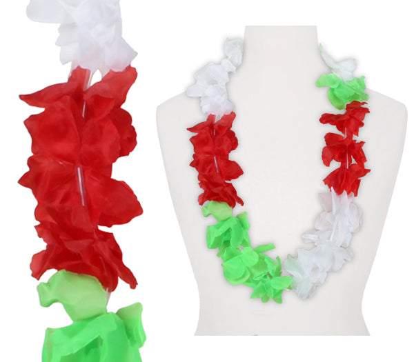 collier tahiti 40 fleurs 100mm vert blanc rouge italie