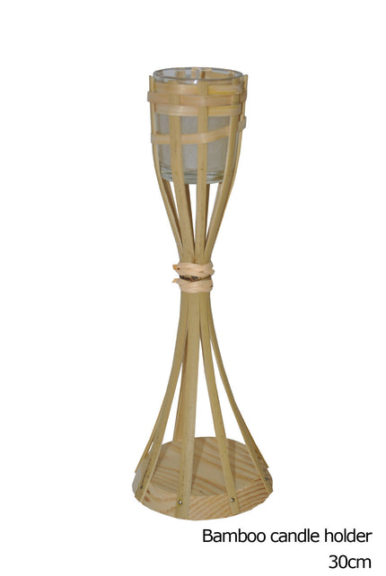 lampe torche de table bambou avec bougie 29cm