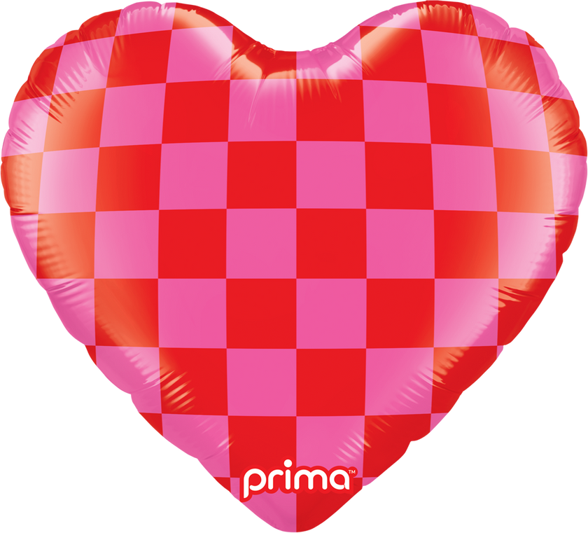 18” Heart Red & Pink Checker - Prima