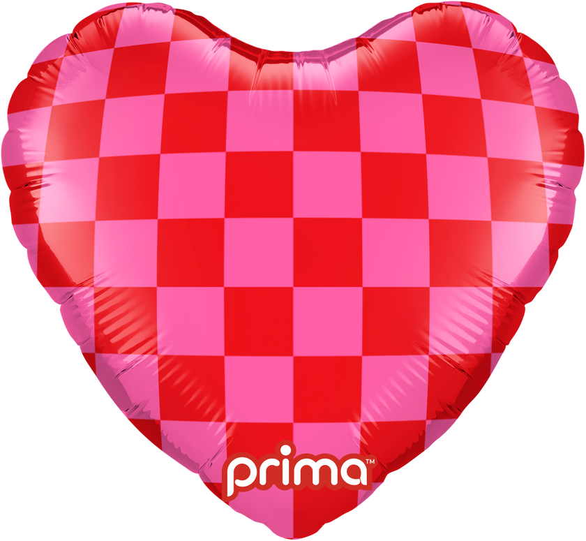 9” Heart Red & Pink Checker - Prima