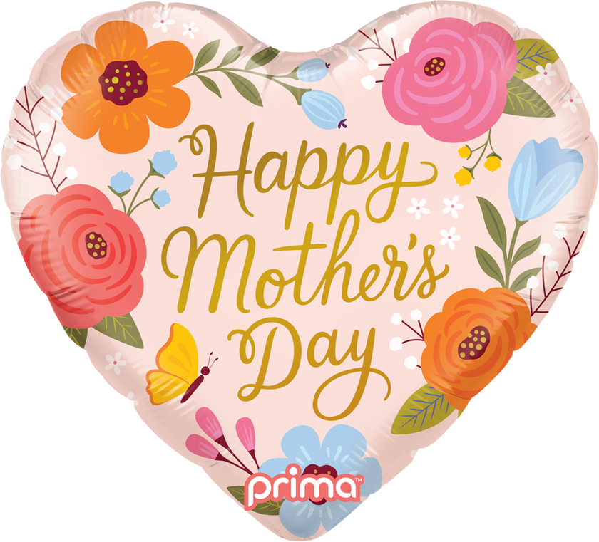 18” Heart Happy Mother's Day Trendy Flowers & Butterfly - Prima