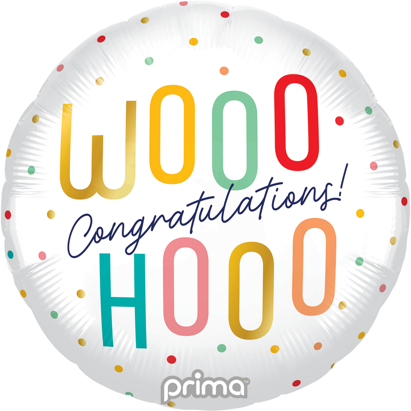 18” Round Woohoo Congratulations Colorful Dots - Prima