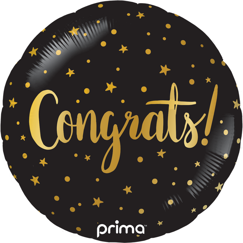9” Round Air-filled Congrats Gold Stars - Prima