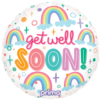 1 Ballon Aluminium Round Get Well Soon Rainbows 18