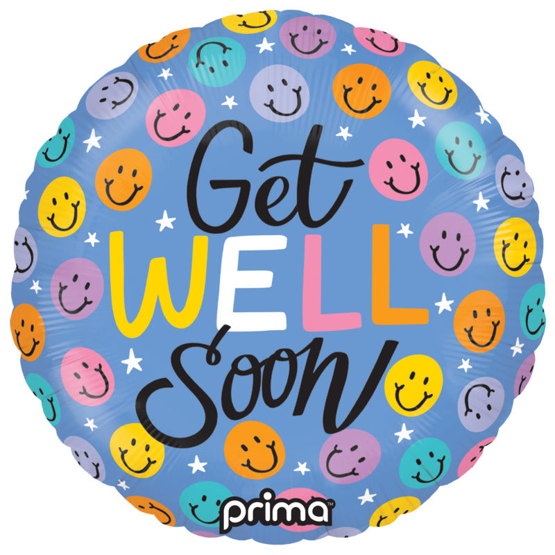 1 Poche De 6 Ballons Aluminium Round Get Well Happy Faces 9