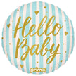 1 Ballon Aluminium Round Hello Baby Blue Stripes 18