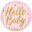 1 Ballon Aluminium Round Hello Baby Pink Stripes 18