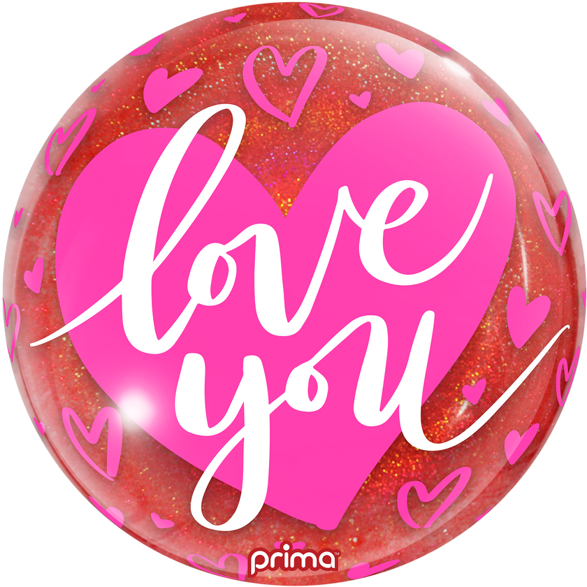 1 Ballon Sphere love you Pink Hearts Red Glitter 10” - Prima