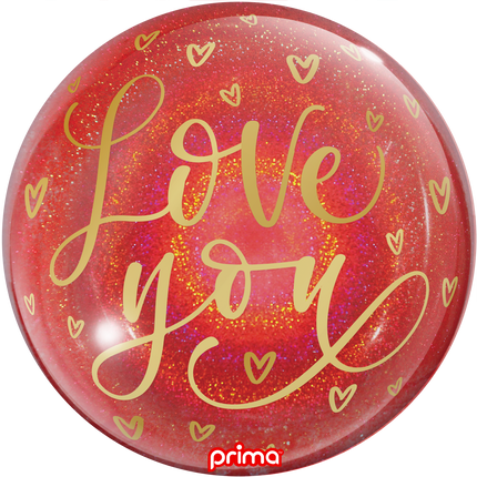 1 Ballon Sphere love you gold hearts red Glitter 20” - Prima