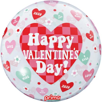 1 Ballon Sphere Happy Valentine's day checker heart 20” - Prima