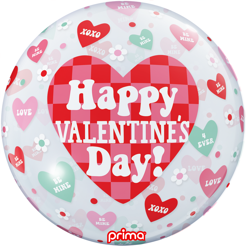 1 Ballon Sphere Happy Valentine's day checker heart 20” - Prima