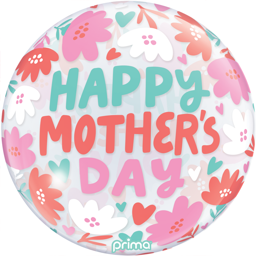 1 Ballon Sphere Happy Mother's day heart and daisies 20” - Prima