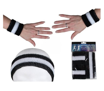 set bandeau et bracelets éponge noir & blanc 3pcs